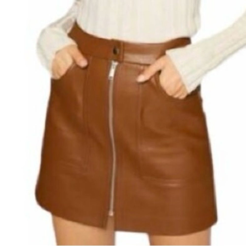 Free‎ People Chestnut Brown vegan Leather Zip-Front Mini Skirt